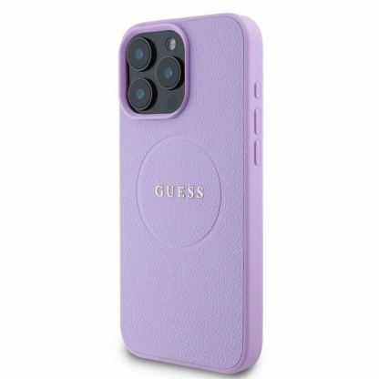 Дизайнерски кожен кейс с MagSafe за iPhone 16 Pro Max - Guess PU Grained Classic Logo MagSafe Leather Hard Case (лилав) 3