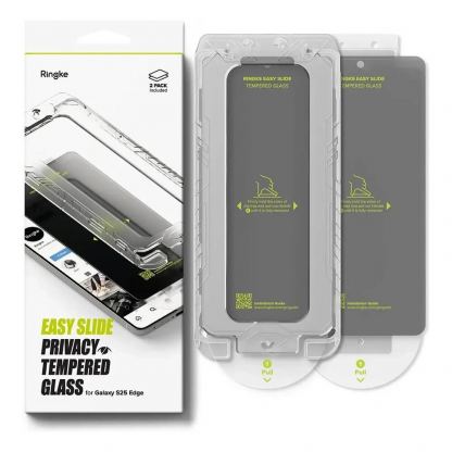 2 броя калени стъклени защитни покрития с определен ъгъл на виждане за дисплея на Samsung Galaxy S25 Edge - Ringke Privacy Easy Slide Tempered Glass 2 Pack (прозрачен) 2