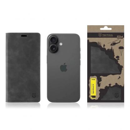 Кожен калъф, тип портфейл с поставка и отделение за кр. карти за iPhone 16 - Tactical Xproof Flip Case (черен) 4