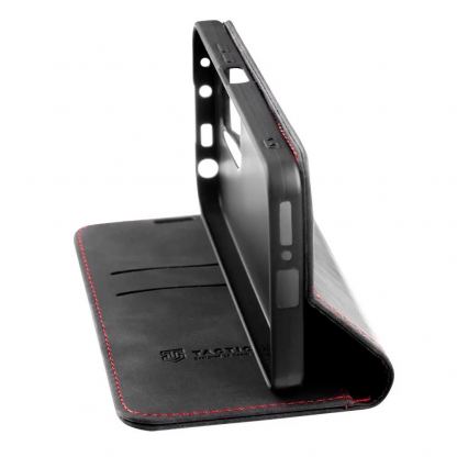 Кожен калъф, тип портфейл с поставка и отделение за кр. карти за iPhone 16 Pro - Tactical Xproof Flip Case (черен) 2