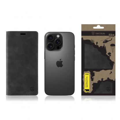 Кожен калъф, тип портфейл с поставка и отделение за кр. карти за iPhone 16 Pro - Tactical Xproof Flip Case (черен) 4