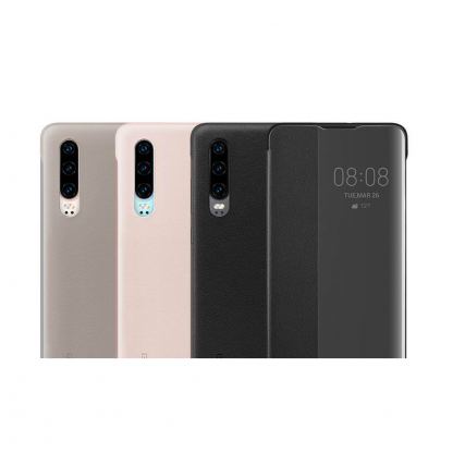 Huawei Smart View Flip Cover - оригинален кожен калъф за Huawei P30 (бежав) 6