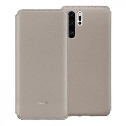 Huawei Wallet Cover Case - оригинален кожен калъф с поставка за Huawei P30 Pro (бежав) 3