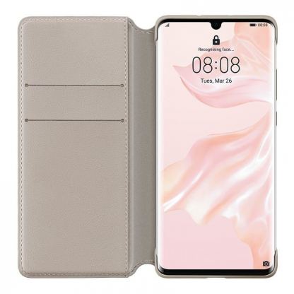 Huawei Wallet Cover Case - оригинален кожен калъф с поставка за Huawei P30 Pro (бежав) 4