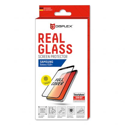 Displex Real Glass 10H Protector 3D Full Cover FPS - калено стъклено защитно покритие с поддръжка на сензора за отпечатъци за дисплея на Samsung Galaxy S10 Plus (черен-прозрачен) 3