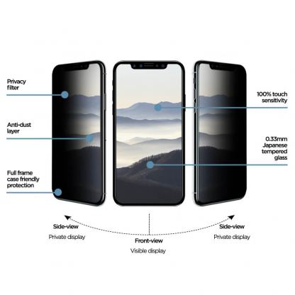 Eiger Privacy 3D Tempered Glass - калено стъклено защитно покритие с извити ръбове и определен ъгъл на виждане за целия дисплея на iPhone 11 Pro Max, iPhone XS Max (черен-прозрачен) (bulk) 2