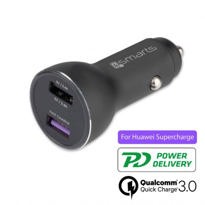 4smarts Fast Car Charger Set with Fast Charge and Power Delivery - зарядно за кола с USB-C и MicroUSB кабел (черен) 2