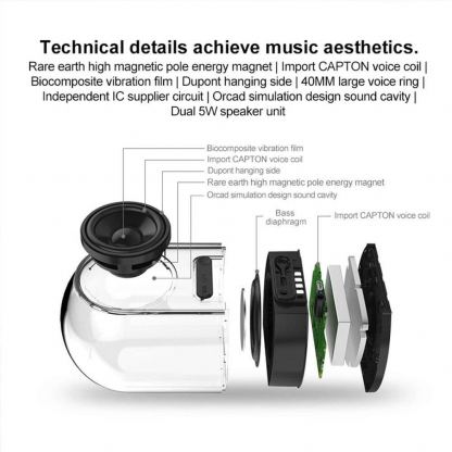 Ovevo D18 Tango Bluetooth Bluetooth V4.2 Speaker IPX5 Waterproof - безжичен водоустойчив Bluetooth спийкър с микрофон (прозрачен-черен) 6