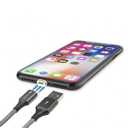 4smarts Magnetic USB Cable GRAVITYCord 2.0 with Two Lightning Connectors - кабел с магнитен накрайник с два Lightning конекторa за устройства с Lightning (100см) (сив) 4
