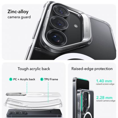 Хибриден кейс с висока степен на защита с MagSafe за Samsung Galaxy S26 - ESR Classic Hybrid HaloLock Kickstand MagSafe Case (прозрачен)  5