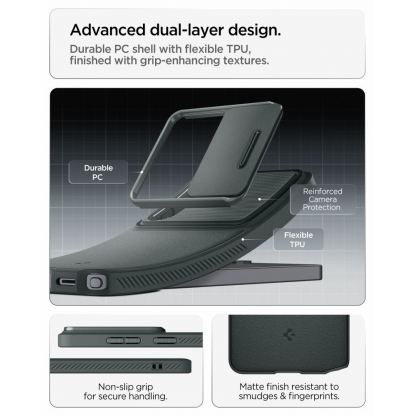 Тънък качествен силиконов (TPU) калъф с капак за камерата за Samsung Galaxy S26 Ultra - Spigen Optik Armor Case (зелен) 12