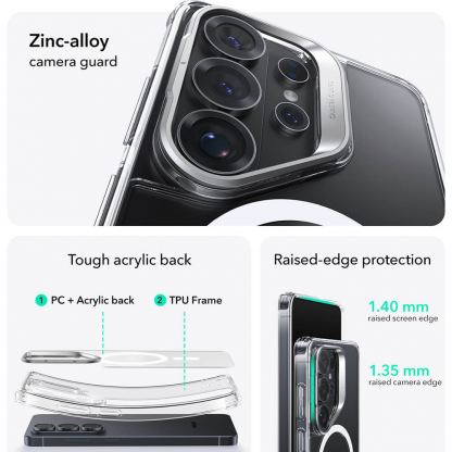 Хибриден кейс с висока степен на защита с MagSafe за Samsung Galaxy S26 Ultra - ESR Classic Hybrid HaloLock Kickstand MagSafe Case (прозрачен)  2