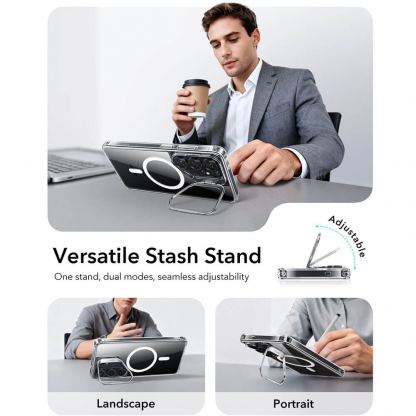 Хибриден кейс с висока степен на защита с MagSafe за Samsung Galaxy S26 Ultra - ESR Classic Hybrid HaloLock Kickstand MagSafe Case (прозрачен)  3