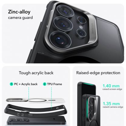 Хибриден кейс с висока степен на защита с MagSafe за Samsung Galaxy S26 Ultra - ESR Classic Hybrid HaloLock Kickstand MagSafe Case (черен-прозрачен)  3
