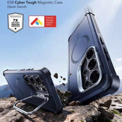 Хибриден кейс с висока степен на защита с MagSafe за Samsung Galaxy S26 Ultra - ESR Cyber Armor Kickstand MagSafe Case (син) 3