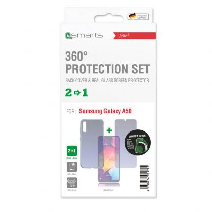 4smarts 360° Protection Set Limited Cover - тънък силиконов кейс и стъклено защитно покритие за дисплея на Samsung Galaxy A50 (прозрачен) 2