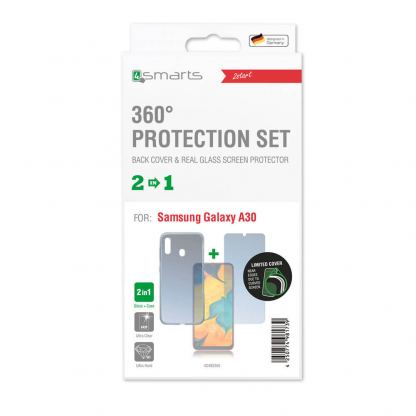 4smarts 360° Protection Set Limited Cover - тънък силиконов кейс и стъклено защитно покритие за дисплея на Samsung Galaxy A30 (прозрачен) 2