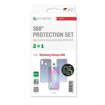 4smarts 360° Protection Set Limited Cover - тънък силиконов кейс и стъклено защитно покритие за дисплея на Samsung Galaxy A40 (прозрачен) 3