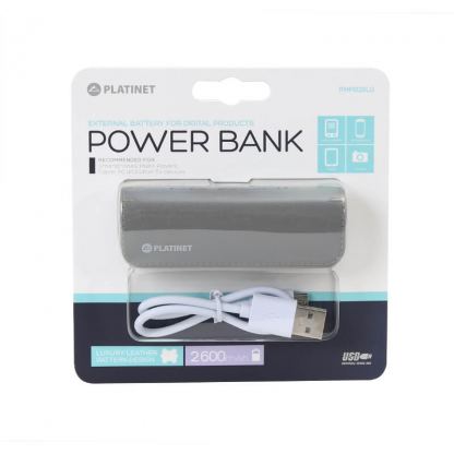 Platinet Power Bank Leather 2600mAh + microUSB cable - външна батерия 2600mAh за зареждане на мобилни устройства (сив) 2