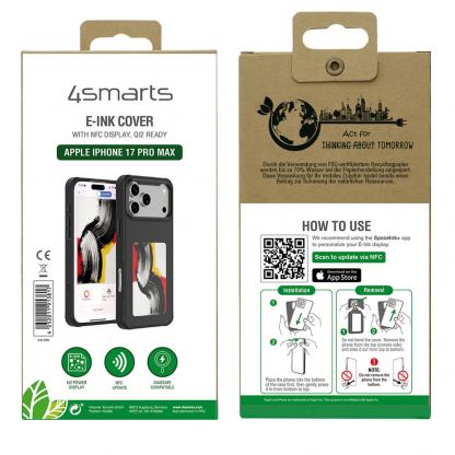  Поликарбонатов кейс с вграден дисплей на задната част и NFC за iPhone 17 Pro - 4smarts E-Ink Case with NFC Display (черен) 9