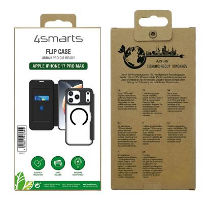 Кожен калъф, тип портфейл с отделение за кр. карти и Magsafe поддръжка за iPhone 17 Pro Max - 4smarts Urban Pro Flipcase, Qi2 ready (черен) 7