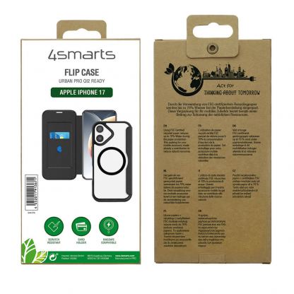 Кожен калъф, тип портфейл с отделение за кр. карти и Magsafe поддръжка за iPhone 17 - 4smarts Urban Pro Flipcase, Qi2 ready (черен) 7