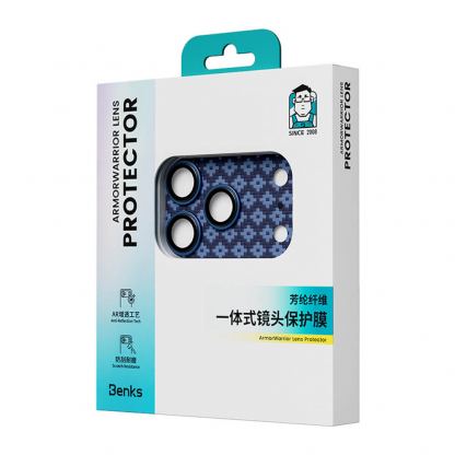 Предпазни стъклени лещи с цяла кевларна плочка за камерата на iPhone 17 Pro Max - Benks ArmorWarrior Aramid Lens Protector Tempered Glass (син) 5