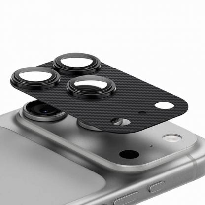 Предпазни стъклени лещи с цяла кевларна плочка за камерата на iPhone 17 Pro - Benks ArmorWarrior Aramid Lens Protector Tempered Glass 600D (карбон) 2