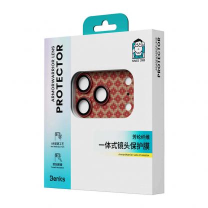 Предпазни стъклени лещи с цяла кевларна плочка за камерата на iPhone 17 Pro Max - Benks ArmorWarrior Aramid Lens Protector Tempered Glass (оранжев) 13