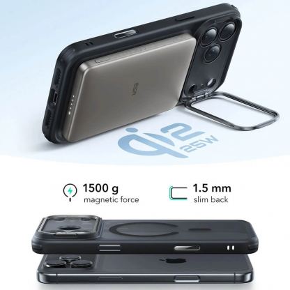 Хибриден кейс с висока степен на защита с MagSafe за iPhone 17 Pro - ESR Classic Hybrid HaloLock Kickstand MagSafe Case (черен)  5