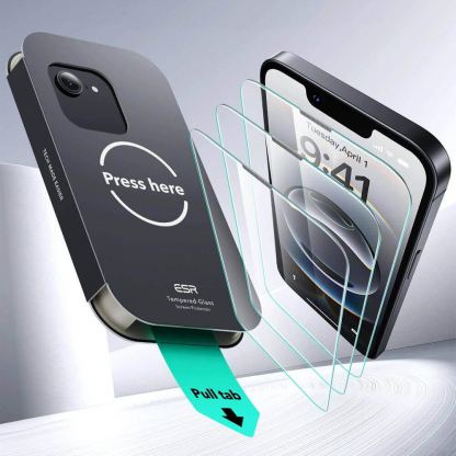 2 броя калени стъклени защитни покрития за дисплея на iPhone 17е, iPhone 16е - ESR UltraFit Tray Tempered Glass 2 Pack (прозрачен) 2