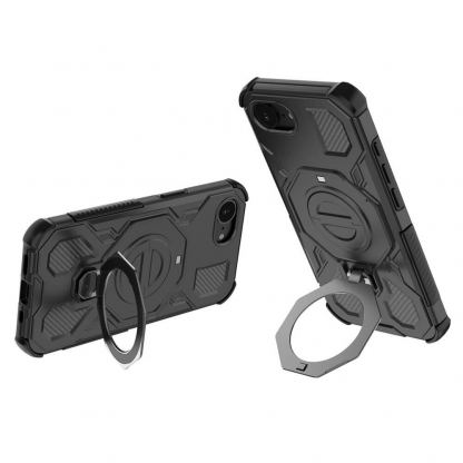 Хибриден удароустойчив кейс с вградена поставка и MagSafe за iPhone 17e, iPhone 16e - Techsuit Carbon Shield Pro Hybrid Case (черен) 4