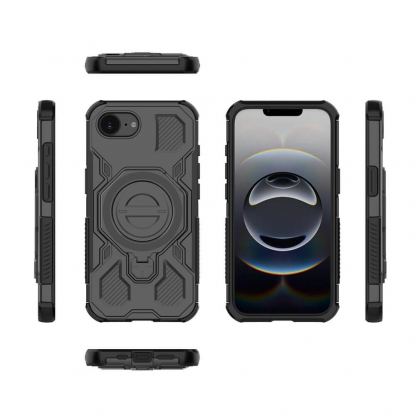 Хибриден удароустойчив кейс с вградена поставка и MagSafe за iPhone 17e, iPhone 16e - Techsuit Carbon Shield Pro Hybrid Case (черен) 6