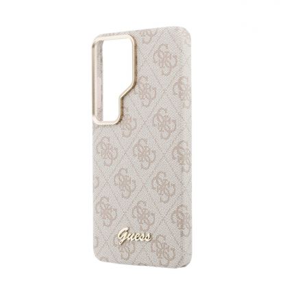 Дизайнерски кожен кейс с MagSafe за Samsung Galaxy S26 Ultra - Guess PU 4G Script Metal Logo Magnetic Case (розов) 5