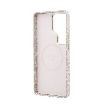 Дизайнерски кожен кейс с MagSafe за Samsung Galaxy S26 Ultra - Guess PU 4G Script Metal Logo Magnetic Case (розов) 6