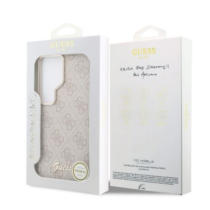 Дизайнерски кожен кейс с MagSafe за Samsung Galaxy S26 Ultra - Guess PU 4G Script Metal Logo Magnetic Case (розов) 7
