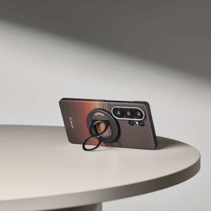 Кевларен кейс с MagSafe за Samsung Galaxy S26 Ultra - Pitaka Edge Sunset Aramid Fiber MagSafe Case Aeron Button 9