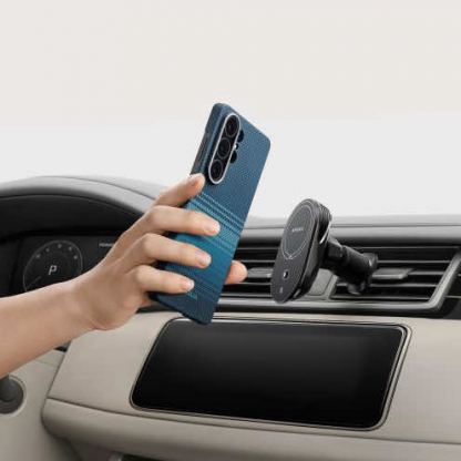 Кевларен кейс с MagSafe за Samsung Galaxy S26 Ultra - Pitaka Edge Moonrise Aramid Fiber MagSafe Case Aeron Button 10