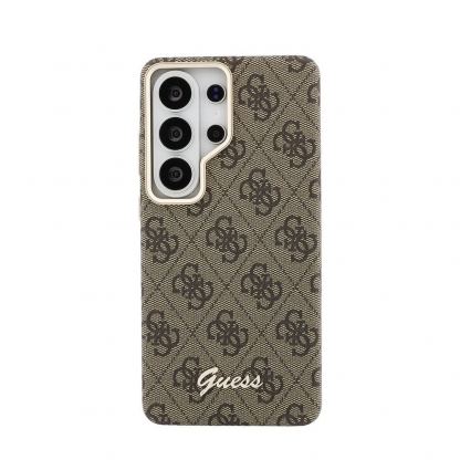 Дизайнерски кожен кейс с MagSafe за Samsung Galaxy S26 Ultra - Guess PU 4G Script Metal Logo Magnetic Case (кафяв) 3