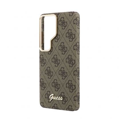 Дизайнерски кожен кейс с MagSafe за Samsung Galaxy S26 Ultra - Guess PU 4G Script Metal Logo Magnetic Case (кафяв) 5