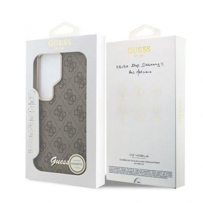 Дизайнерски кожен кейс с MagSafe за Samsung Galaxy S26 Ultra - Guess PU 4G Script Metal Logo Magnetic Case (кафяв) 7