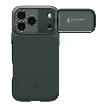 Силиконов (TPU) калъф с капак за камерата с MagSafe за iPhone 17 Pro Max - Spigen Optik Armor MagSafe Case (зелен) 2