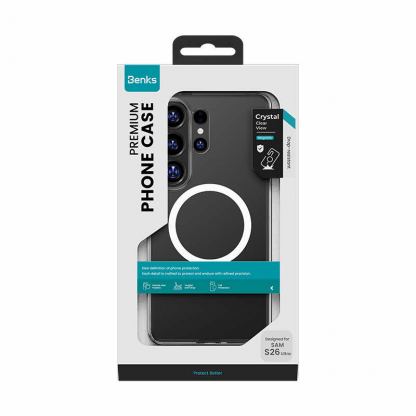 Хибриден удароустойчив кейс с Qi2 за Samsung Galaxy S26 - Benks Magnetic Crystal Case (бял-прозрачен) 5