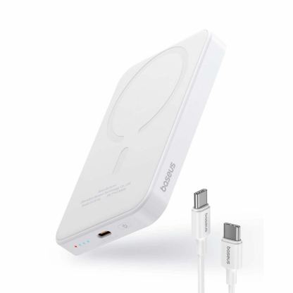 Преносима външна батерия с USB-C порт и безжично зареждане с MagSafe - Baseus Magnetic Wireless Charging Power Bank 5000 mAh 20W (P10022107223-00) (бял) 3