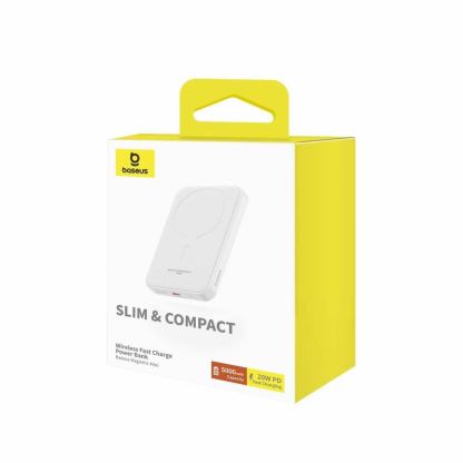 Преносима външна батерия с USB-C порт и безжично зареждане с MagSafe - Baseus Magnetic Wireless Charging Power Bank 5000 mAh 20W (P10022107223-00) (бял) 4