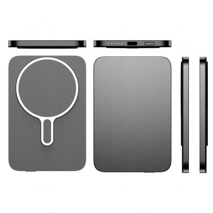 Преносима външна батерия с USB-C порт и безжично зареждане с MagSafe - 3mk MagSnap Go Magnetic Wireless Charging Power Bank 5000 mAh 20W (тъмносив) 6