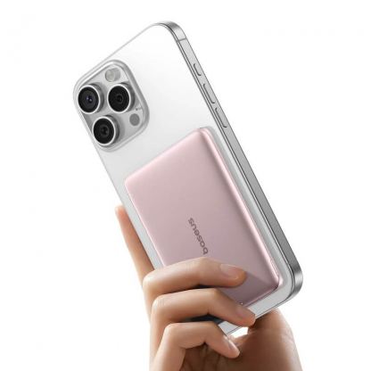 Ултратънка преносима външна батерия с USB-C изход и безжично зареждане с MagSafe - Baseus PicoGo AM41 Ultra Slim Magnetic Wireless Charging Power Bank 5000 mAh 20W (розов) 3