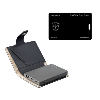 Комплект портфейл с външна батерия, устройство за намиране на вещи, мултифункционален инструмент - 4smarts PowrWallet Set SkyTag Duos ReCharge Card Location Finder (черен) 2