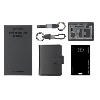 Комплект портфейл с външна батерия, устройство за намиране на вещи, мултифункционален инструмент - 4smarts PowrWallet Set SkyTag Duos ReCharge Card Location Finder (черен) 3