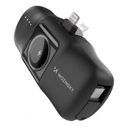  Преносима външна батерия с вграден Lightning конектор, USB-C кабел, USB-C порт и зареждане на Apple Watch - Wozinsky 3-in-1 Lightning Power Bank With Apple Watch Charger 5000mAh 15W (черен) 3